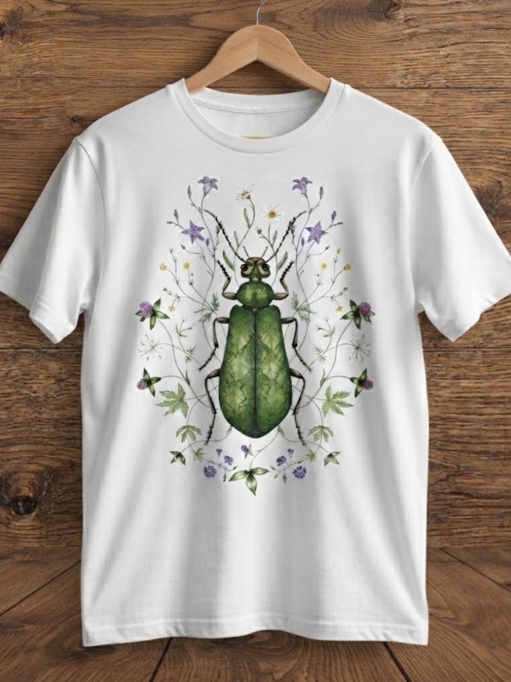 Leaf Beetle Wildflowers Botanical Cottagecore Vintage White T-Shirt